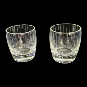 Pair of Barrel Shaped Etched Line Shot Glasses